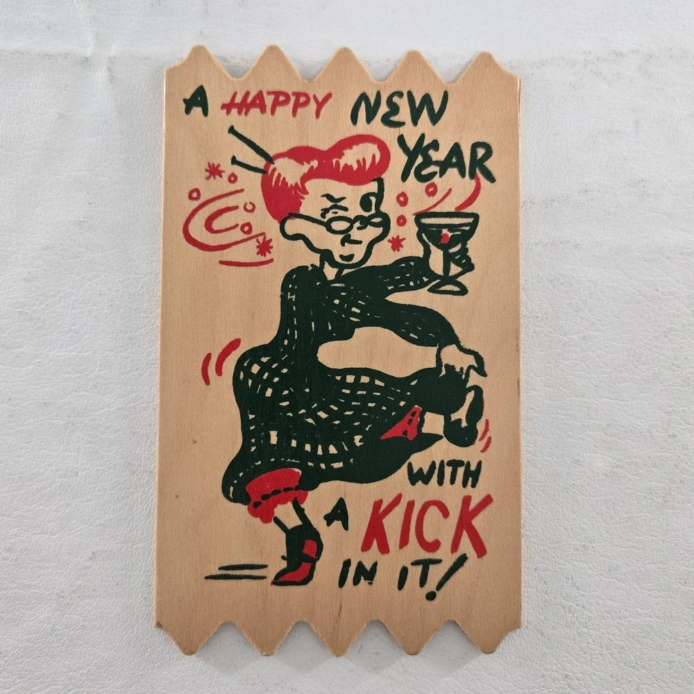 Happy New Year Wood Postcards Lot of 5 New ATTCO-227 Holiday 3x5in.
